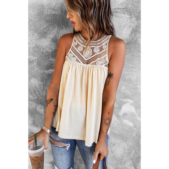 Azura Exchange  Apricot Crochet Lace Tank Top - Picture 4 of 6